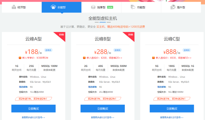 云虚拟主机价格表